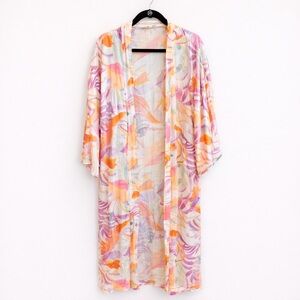 Z SUPPLY Tropical Print Long Kimono Duster Cardigan Multicolor | Size Medium